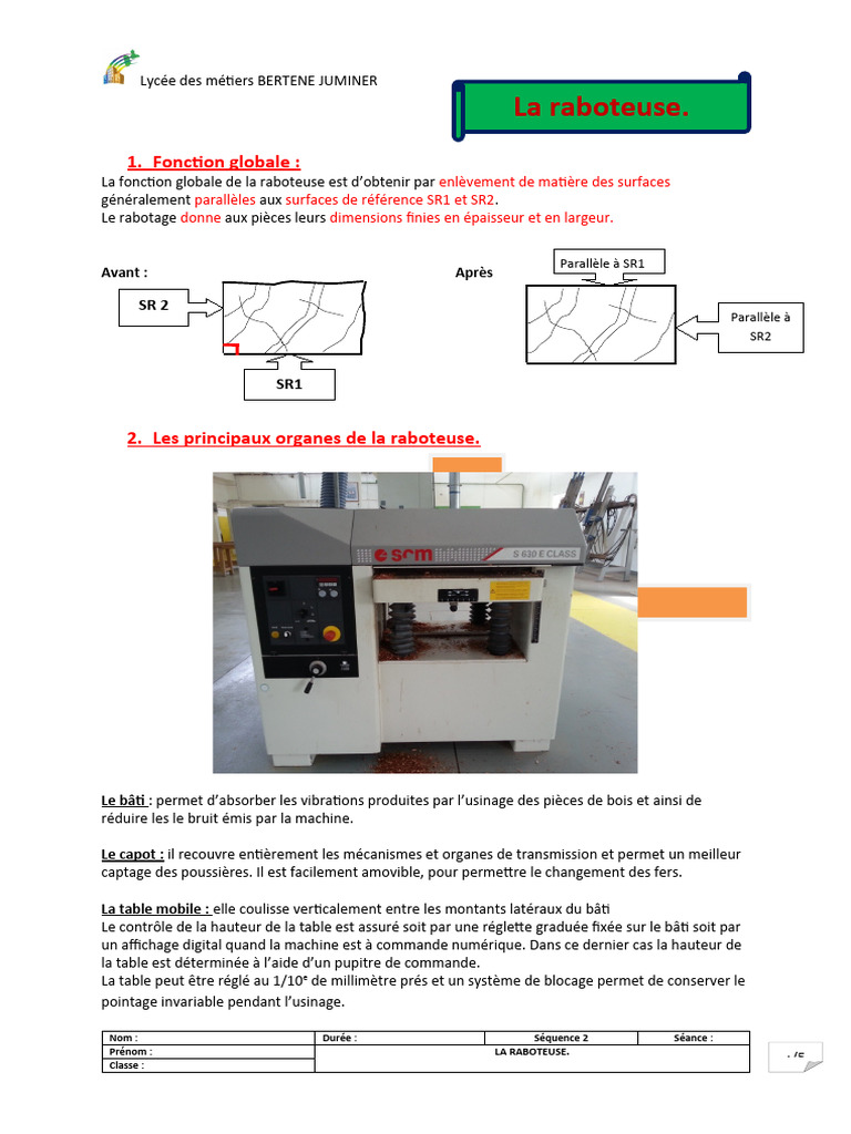 Fonctionnement et Usinage de la Raboteuse | PDF | Usinage | Processus ...