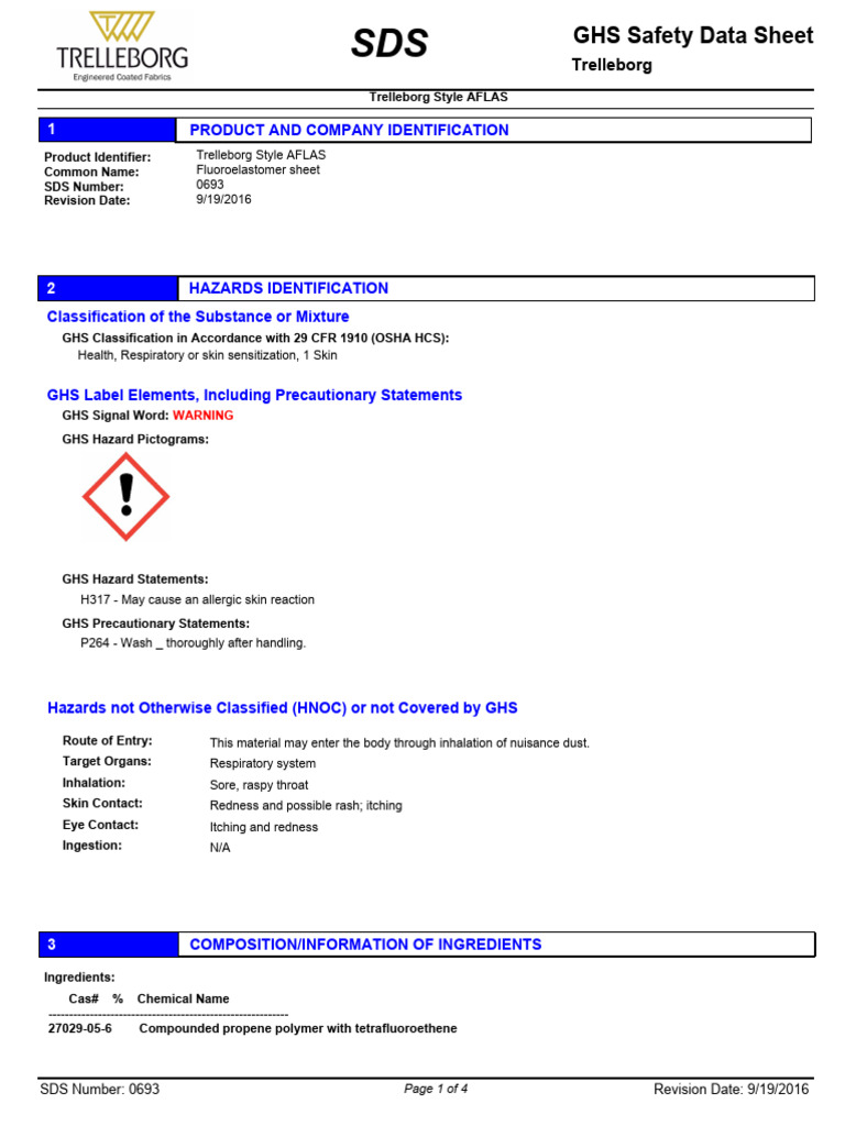 TECFAflasTFEPSDS PDF Fiberglass Physical Sciences