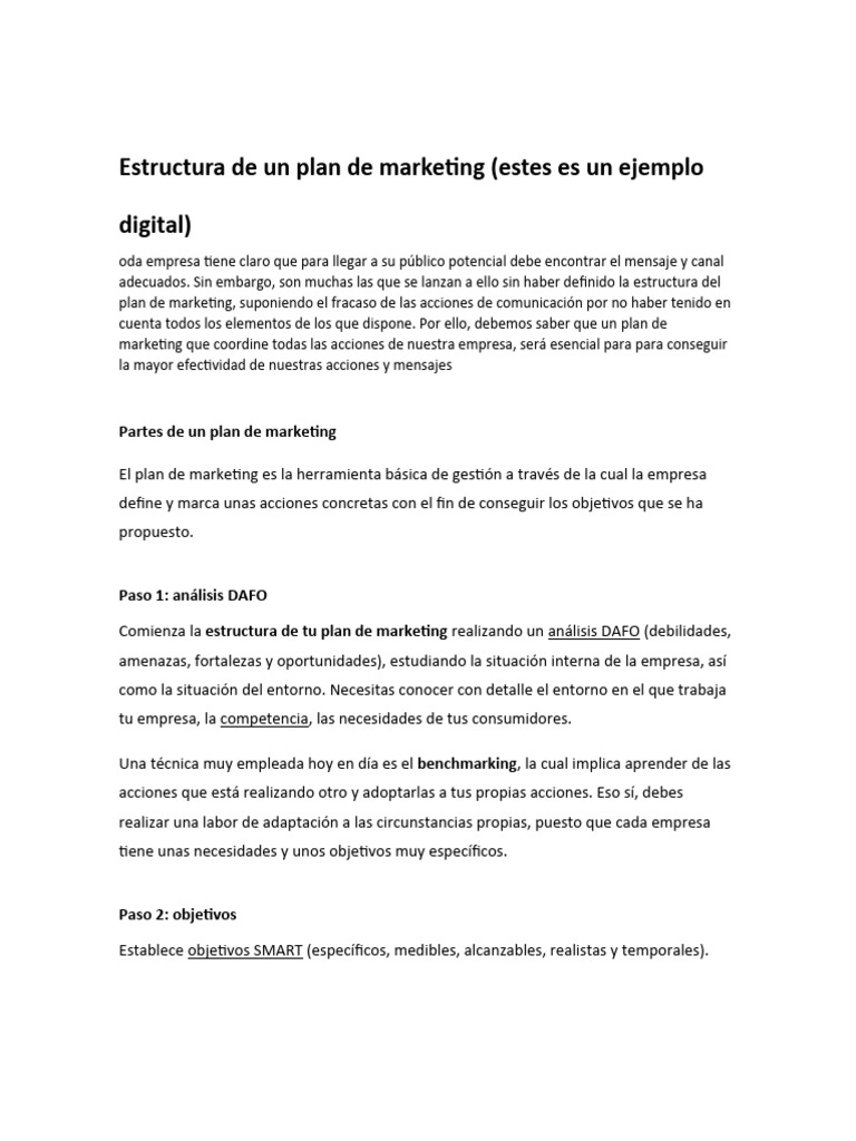 Trabajo Estructura de Un Plan de Marketing | PDF | Negocios