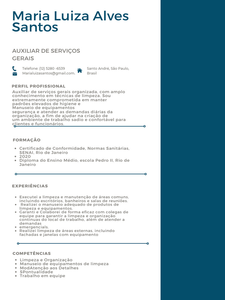 Currículo de Auxiliar de Serviços Gerais | PDF