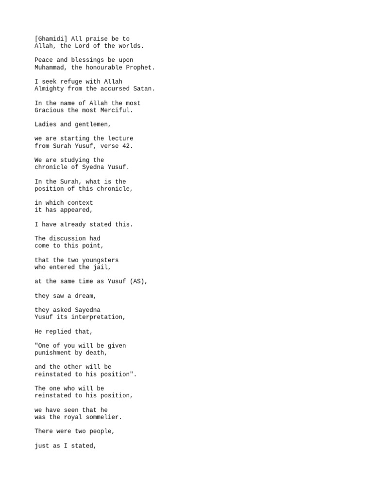 Al Bayan Surah Yusuf Part 13 Verses 42 46 Javed Ahmed Ghamidi