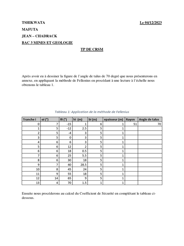Méthode de Fellenius et Coefficient de Sécurité PDF — free download