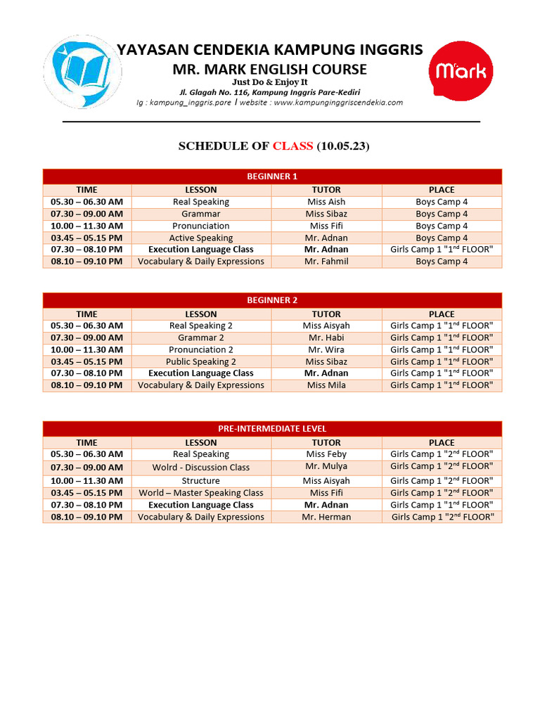 English Course Schedule | PDF | Linguistics | Human Communication