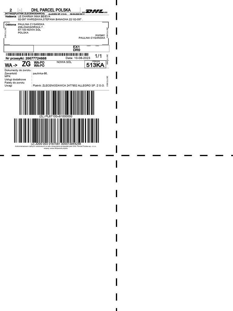 DHL Parcel Polska: EX1 DR0 | PDF