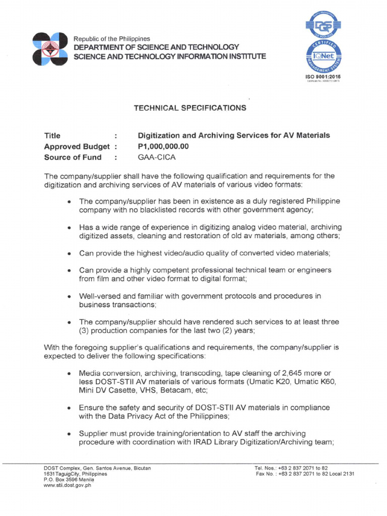 Technical Specifications | PDF