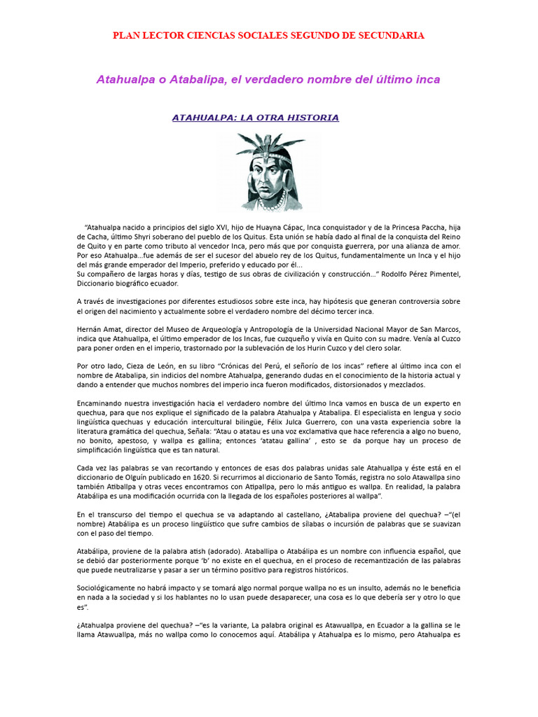 Controversias sobre el Último Inca: Atahualpa o Atabálipa | PDF ...