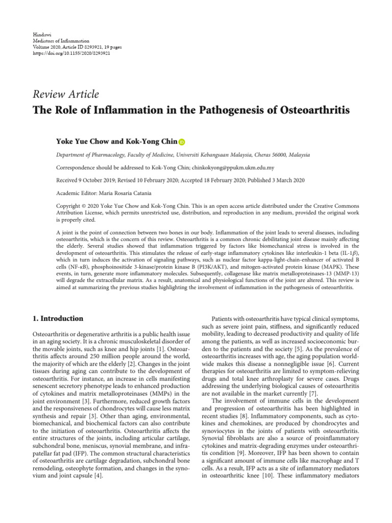 The Role of Inflammation in The Pathogenesis of Osteoarthritis | PDF ...