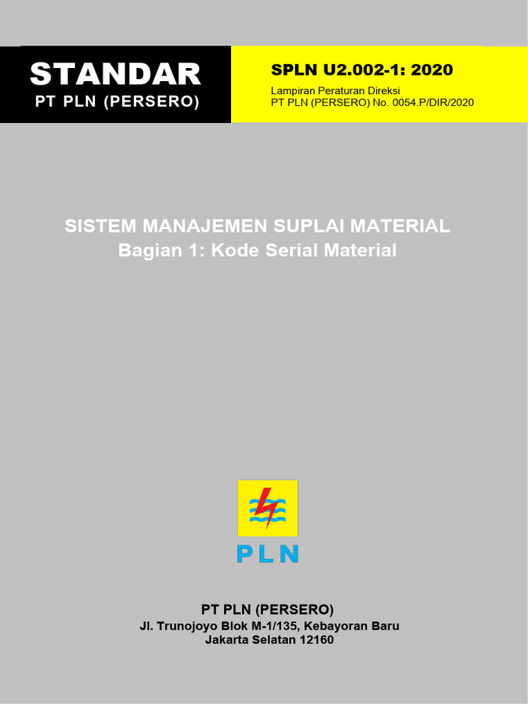 Spln u2 002 1 2020 sistem manajemen suplai material bagian 1 kode