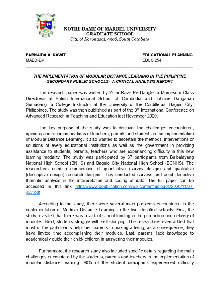 Challenges of Modular Distance Learning | PDF | Learning | Distance ...