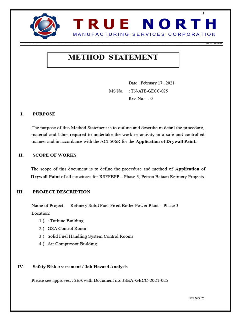 Method statement for application of drywall paint pdf concrete safety