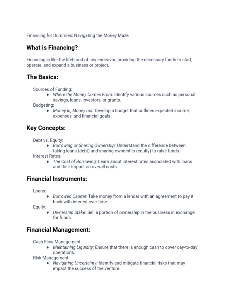 Financing Essentials for Beginners | PDF | Financial Risk | Debt