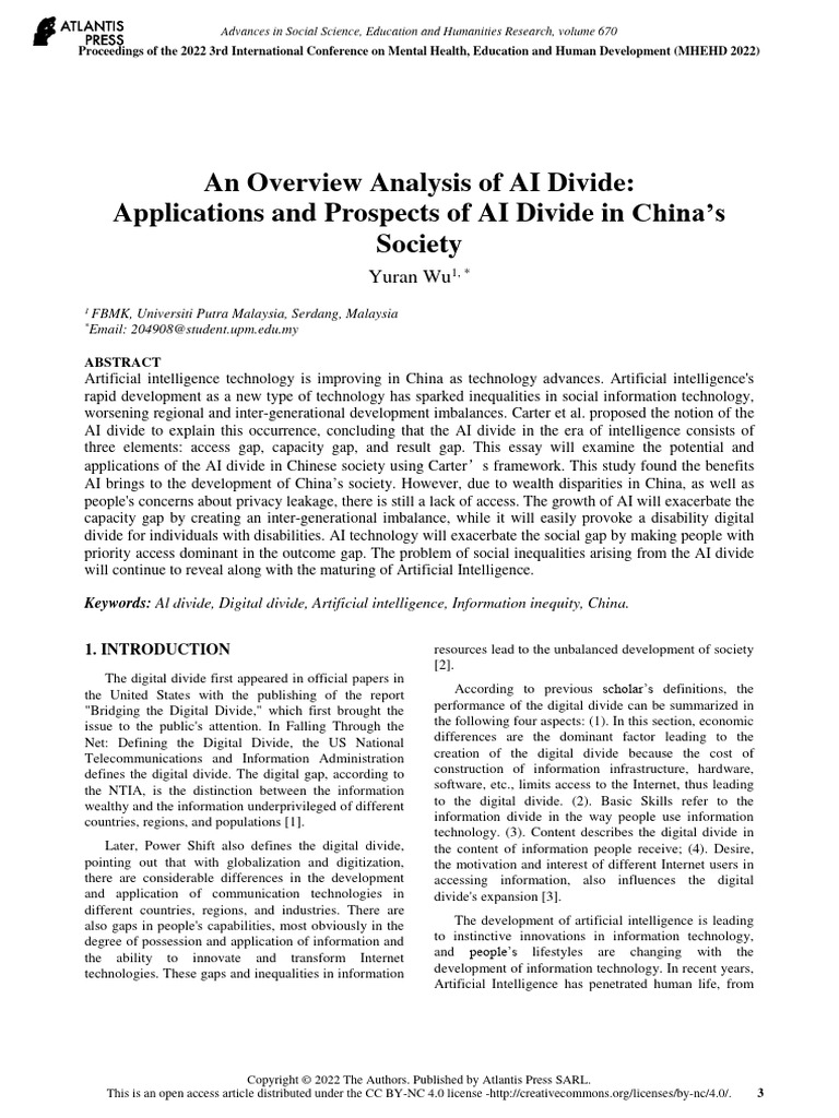 An overview analysis of ai divide applications and prospects of ai
