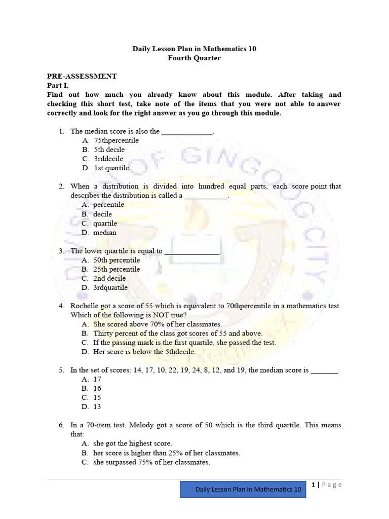 Pre Assessment | PDF | Percentile | Behavior Modification