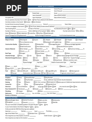 Home Questionnaire Fillable PDF