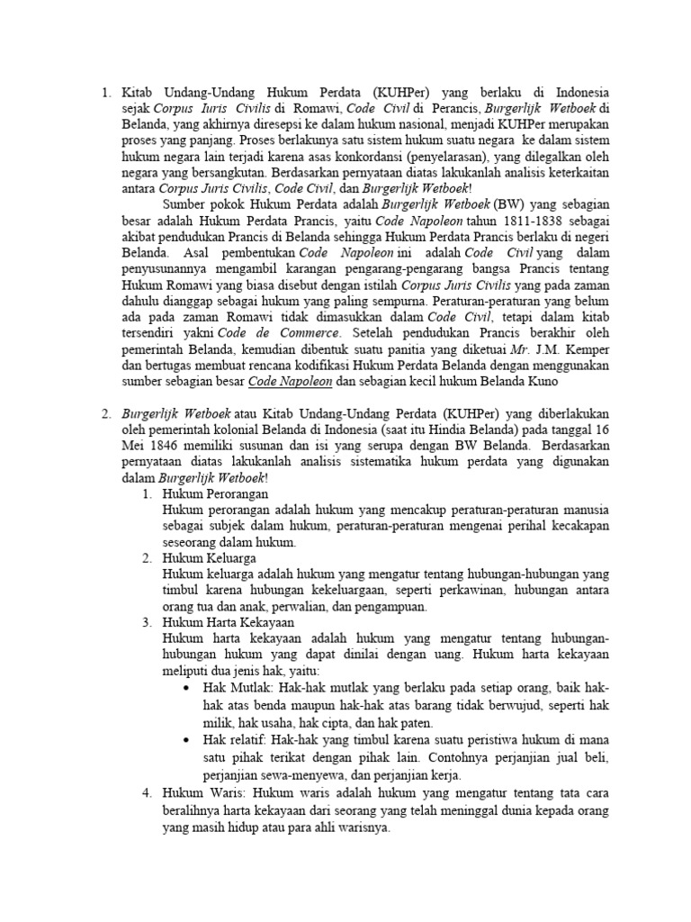 Analisis KUHPer dan Hukum Perdata Indonesia | PDF