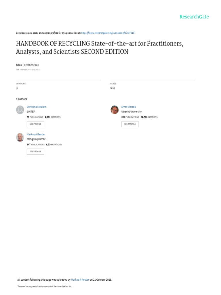 HandbookOfRecycling2ndEd Contents | PDF | Recycling | Scrap