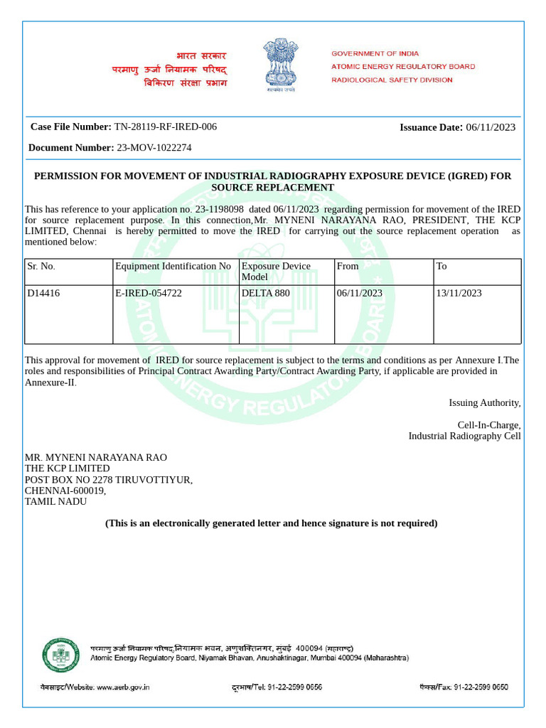IRED Movement Permission for Source Replacement | PDF | Technology ...