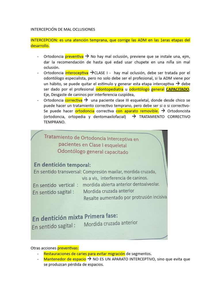 Intercepción de Mal Oclusiones | PDF | Ortodoncia | Odontología