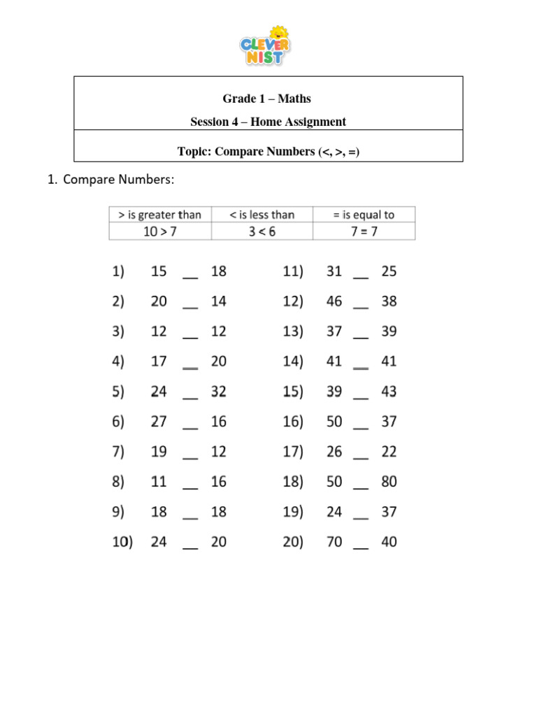 PDF - HA - S4 - Gr1 - Maths - Compare Number 1 To 100 | PDF