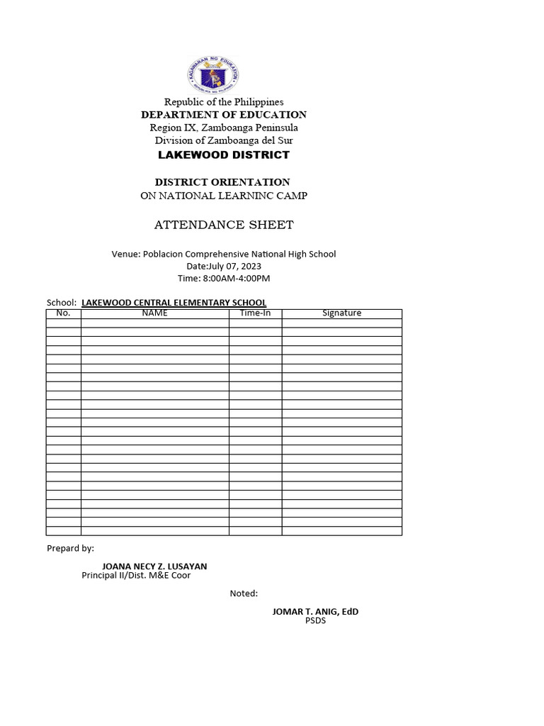 Attendance sheet pdf