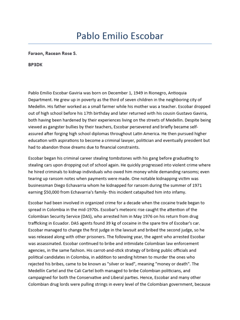 Pablo Escobar Pdf Crimes Crime Violence