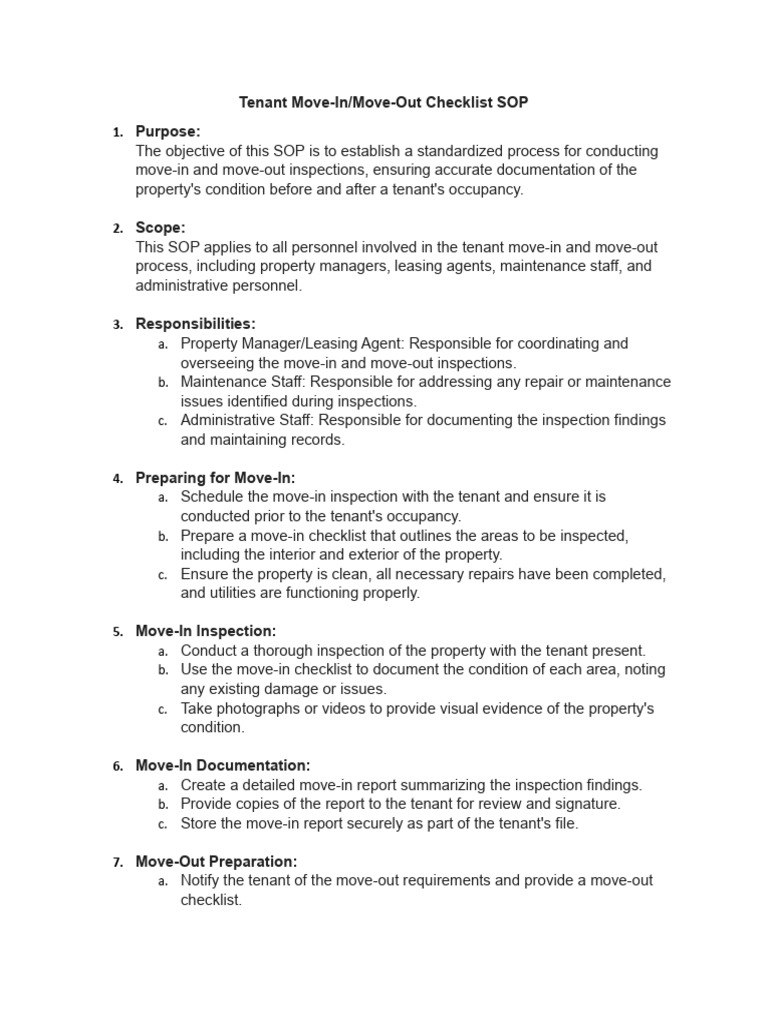 Tenant Move-In - Move-Out Checklist SOP | PDF