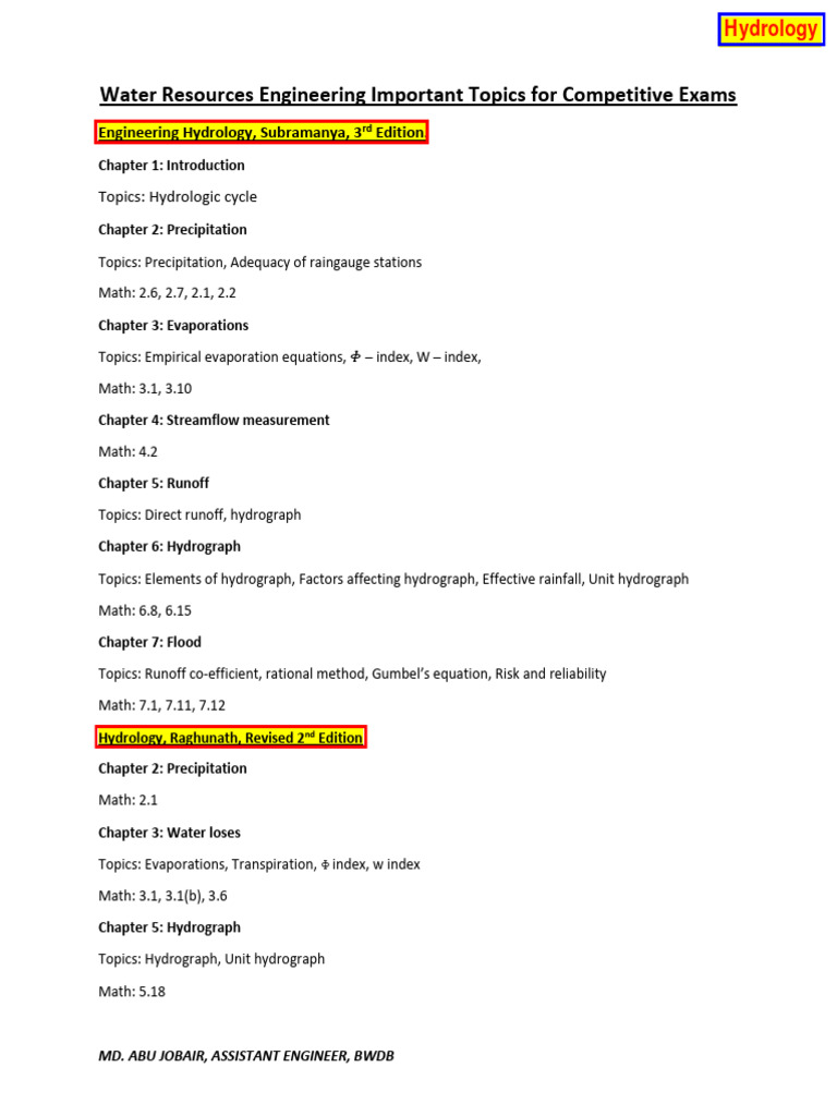 Water Resources Engineering Topics | PDF | Fluid Mechanics | Hydrology