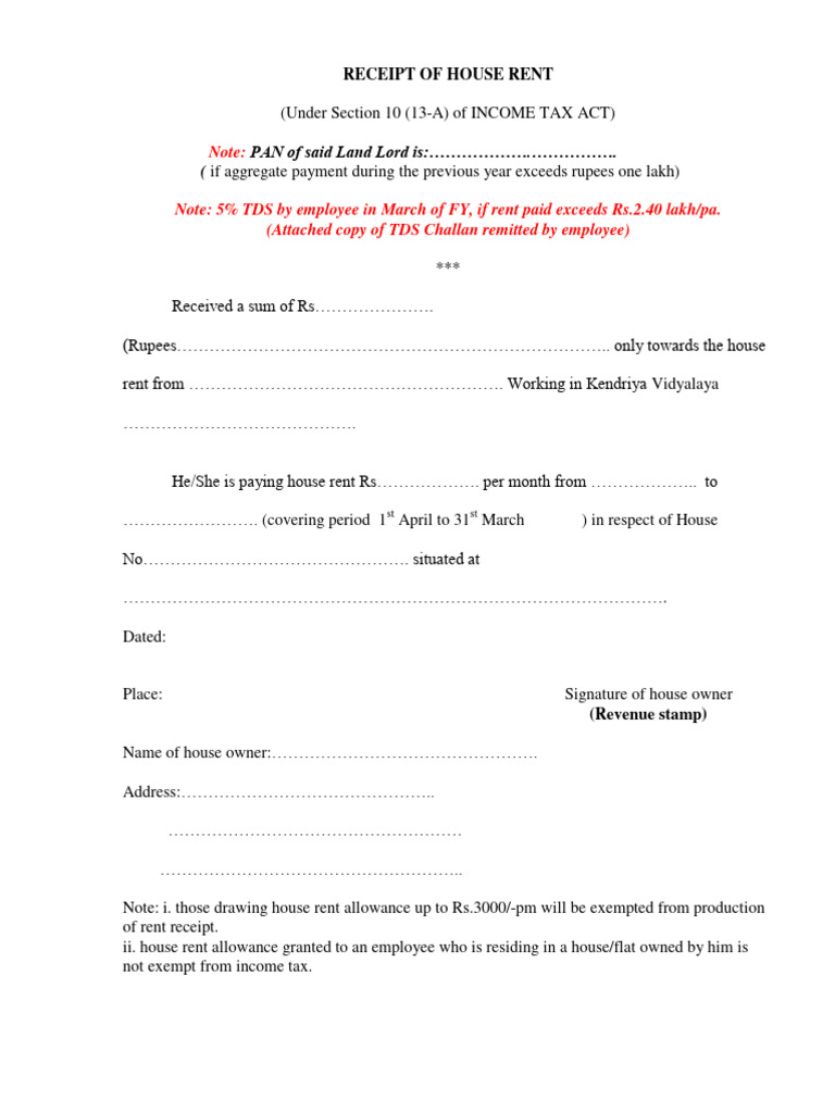 House Rent Receipt | PDF | Taxes | Government Finances