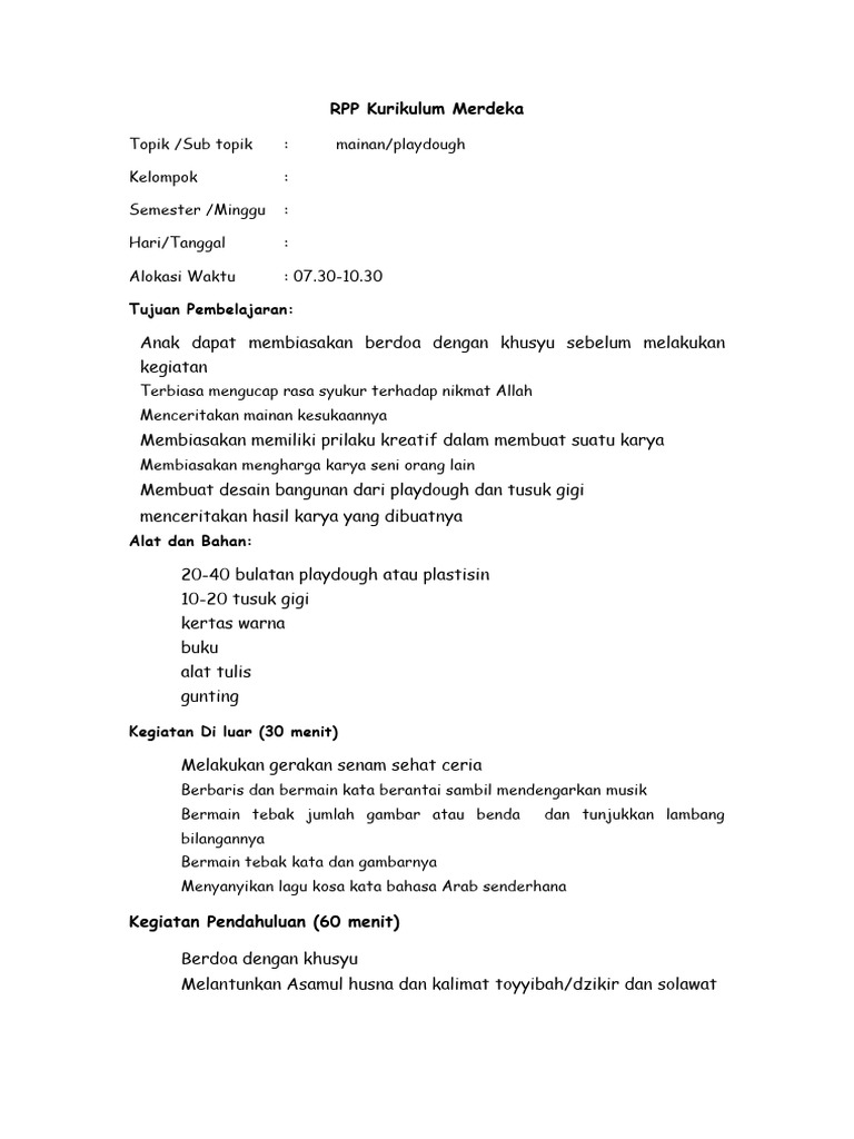 Contoh RPP Kurikulum Merdeka | PDF | Griya & Taman