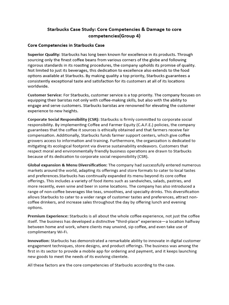 Starbucks Core Competencies Case Study Group 4 | PDF | Starbucks | Coffee