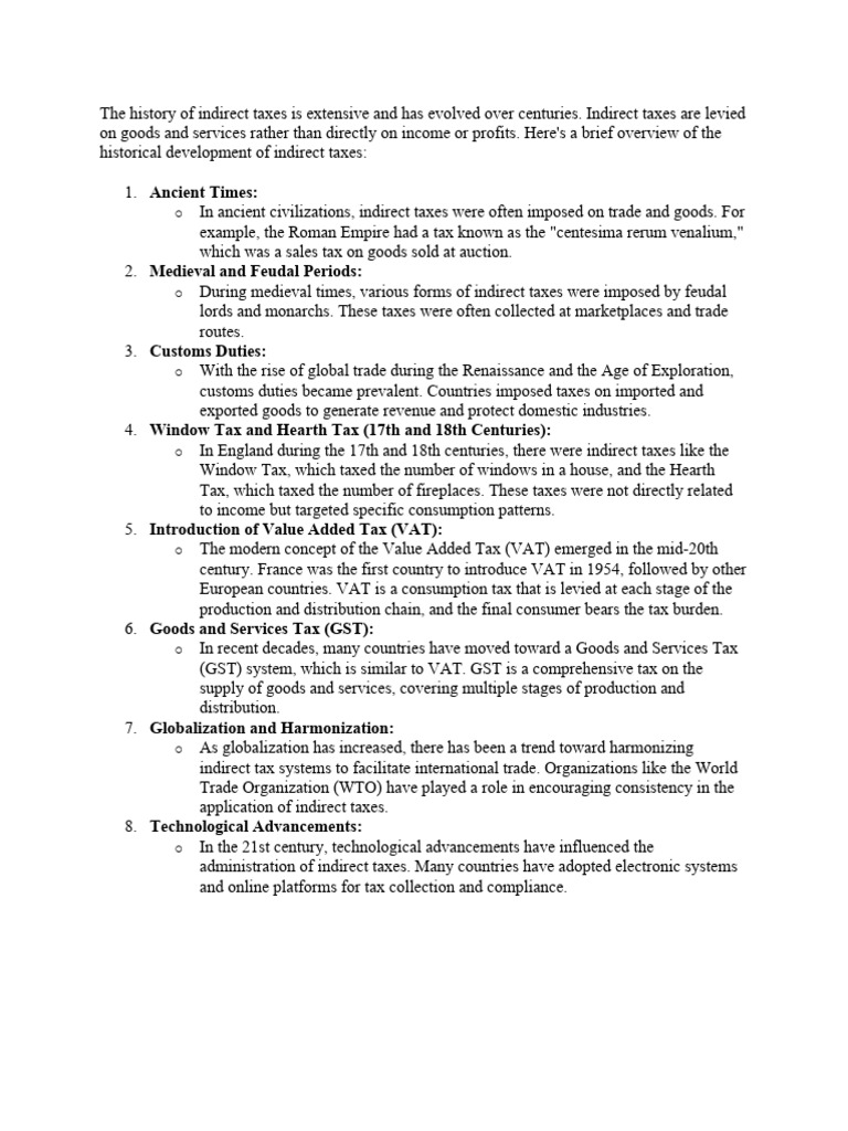 History Of Indirect Tax Pdf Taxes Value Added Tax