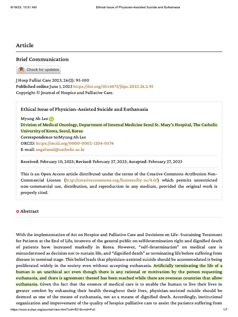 Ethical Issue of Physician-Assisted Suicide and Euthanasia | PDF ...