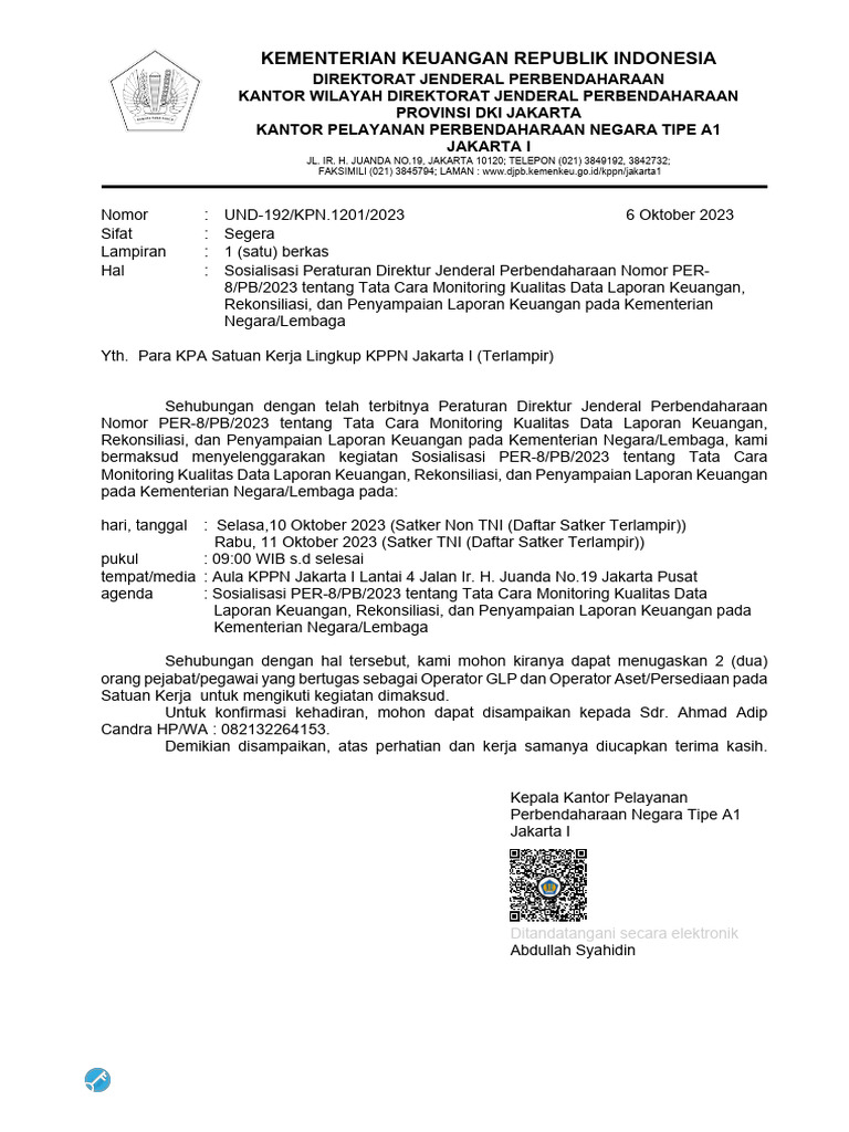 Sosialisasi Peraturan Direktur Jenderal Perbendaharaan Nomor PER-8-PB