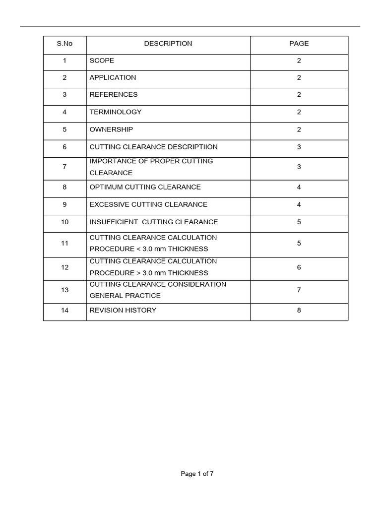 Punch and Die Cutting Clearance Calculation Procedure PDF Sheet