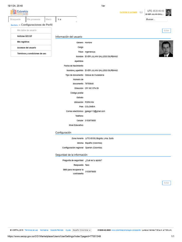 Configuración de Perfil de Usuario SECOP | PDF | Tecnologías de la ...