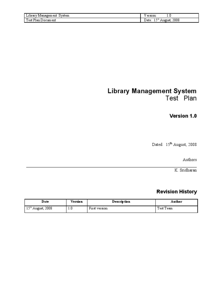 Library Management System Test Plan | PDF | Databases | Books