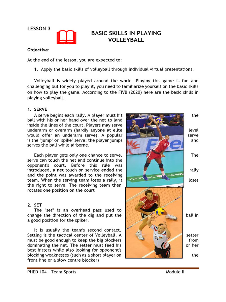 Volleyball Lesson 3 Pdf Volleyball Ball Games