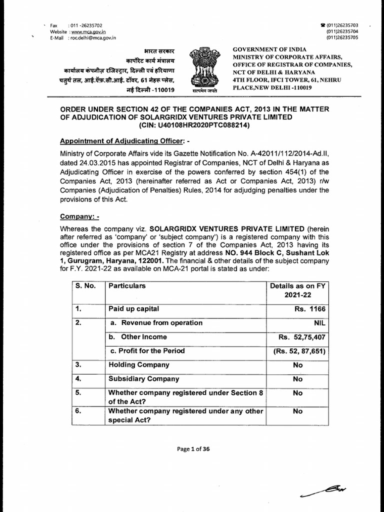 Adjudication Order for Solargridx Ventures | PDF | Securities (Finance ...