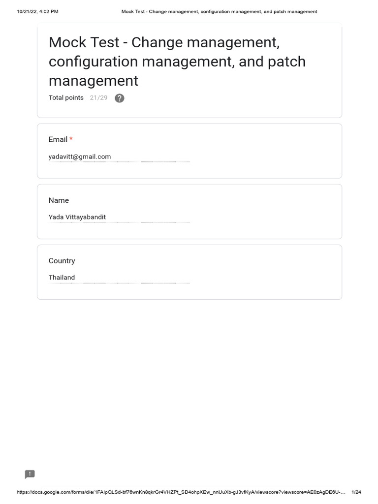 Mock Test - Change Management, Configuration Management, and Patch ...