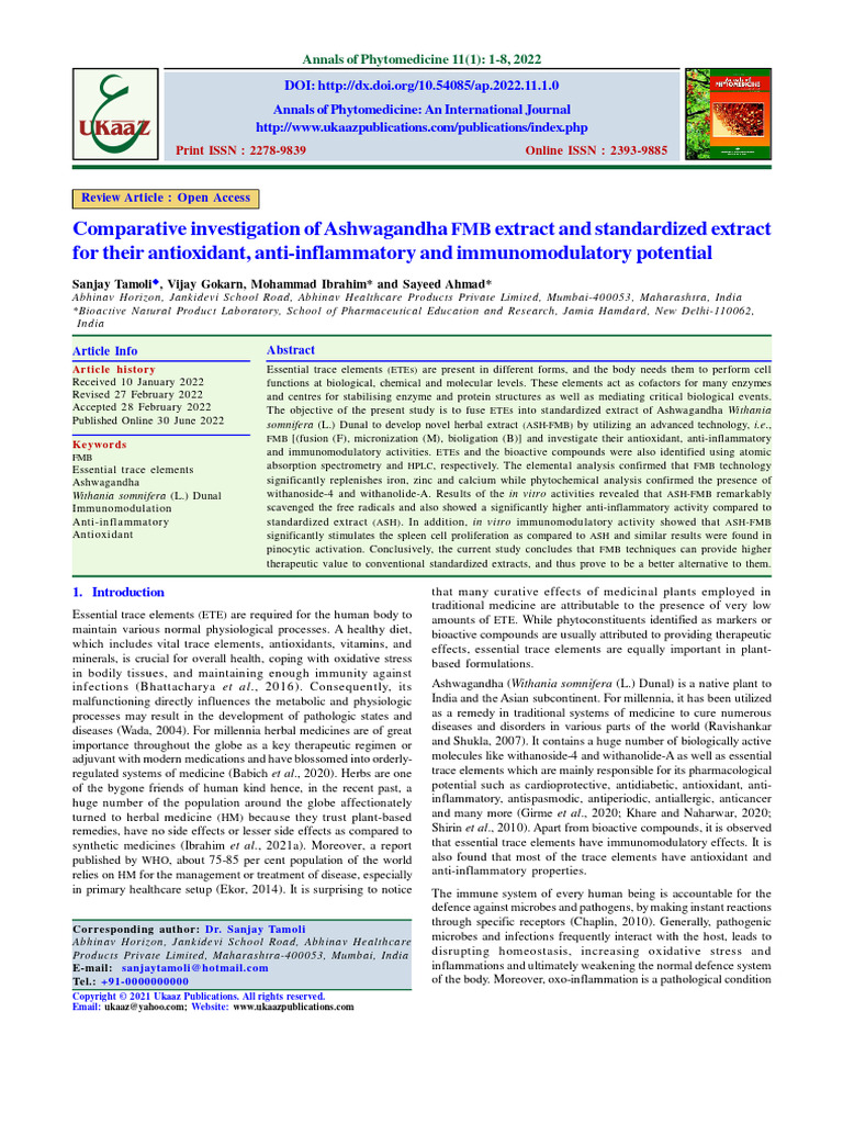 FMB Ashwagandha Ete Published | PDF | High Performance Liquid ...