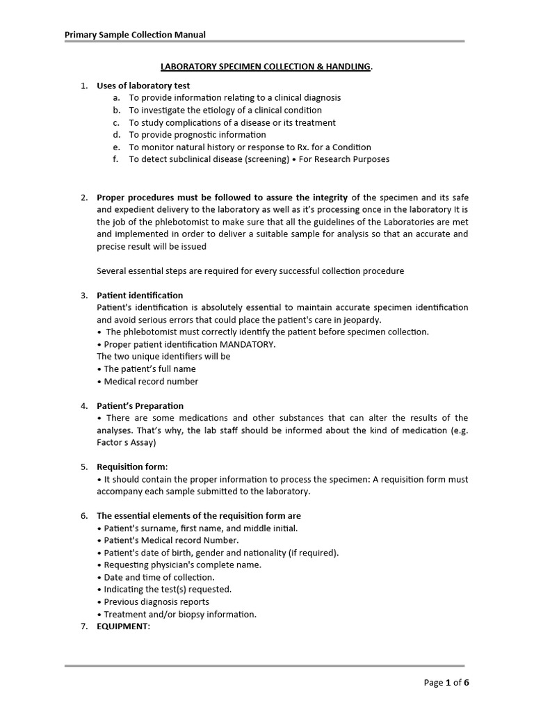 Specimen Collection and Transporation Instructions-1 | PDF | Clinical ...