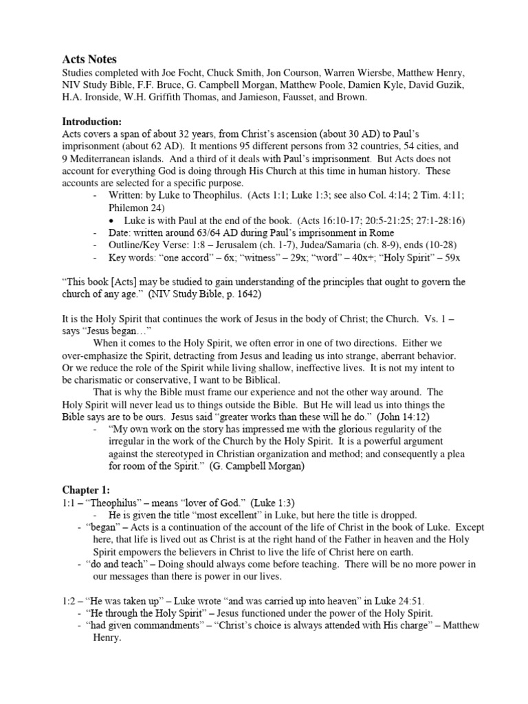 Acts Notes Pdf Jesus Acts Of The Apostles