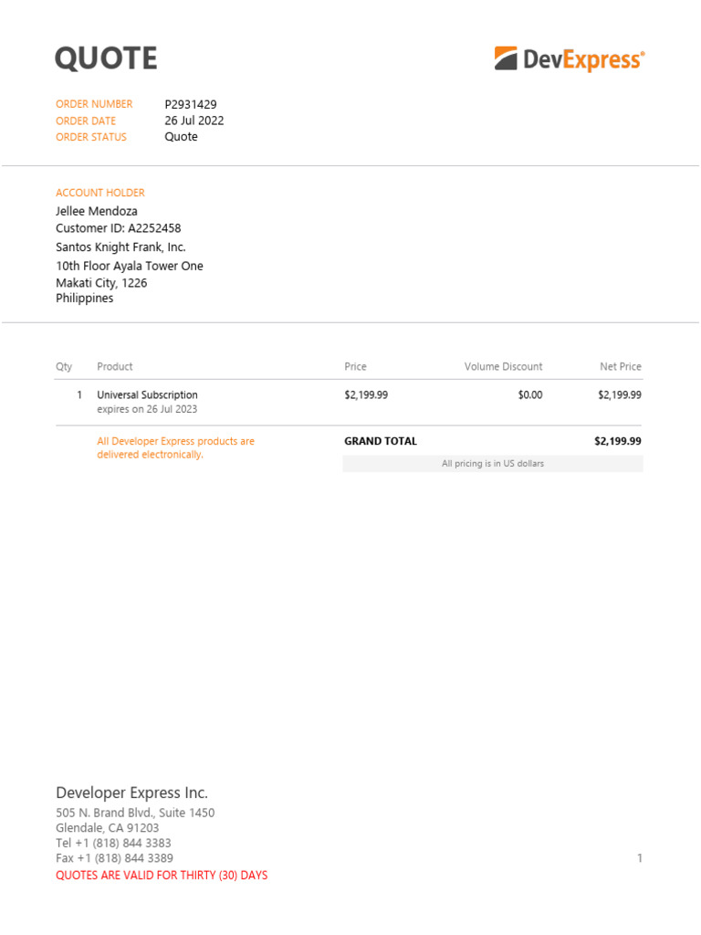 DevExpress Universal Subscription Quote | PDF | Finance & Money ...