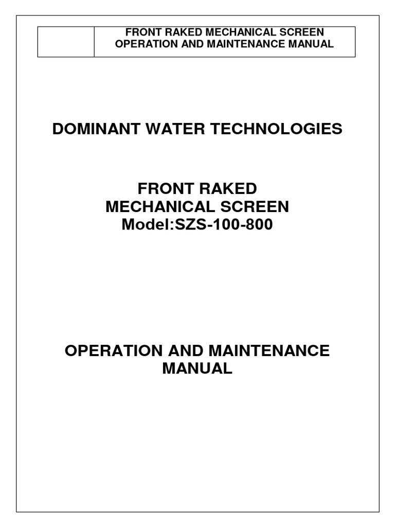 Front Raked Mechanical Screen Manual | PDF | Bearing (Mechanical) | Safety