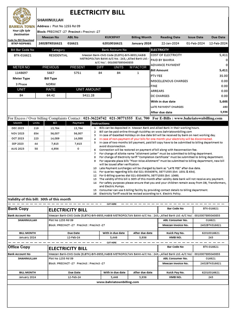 Residential Electricity Bill | PDF | Fee | Business