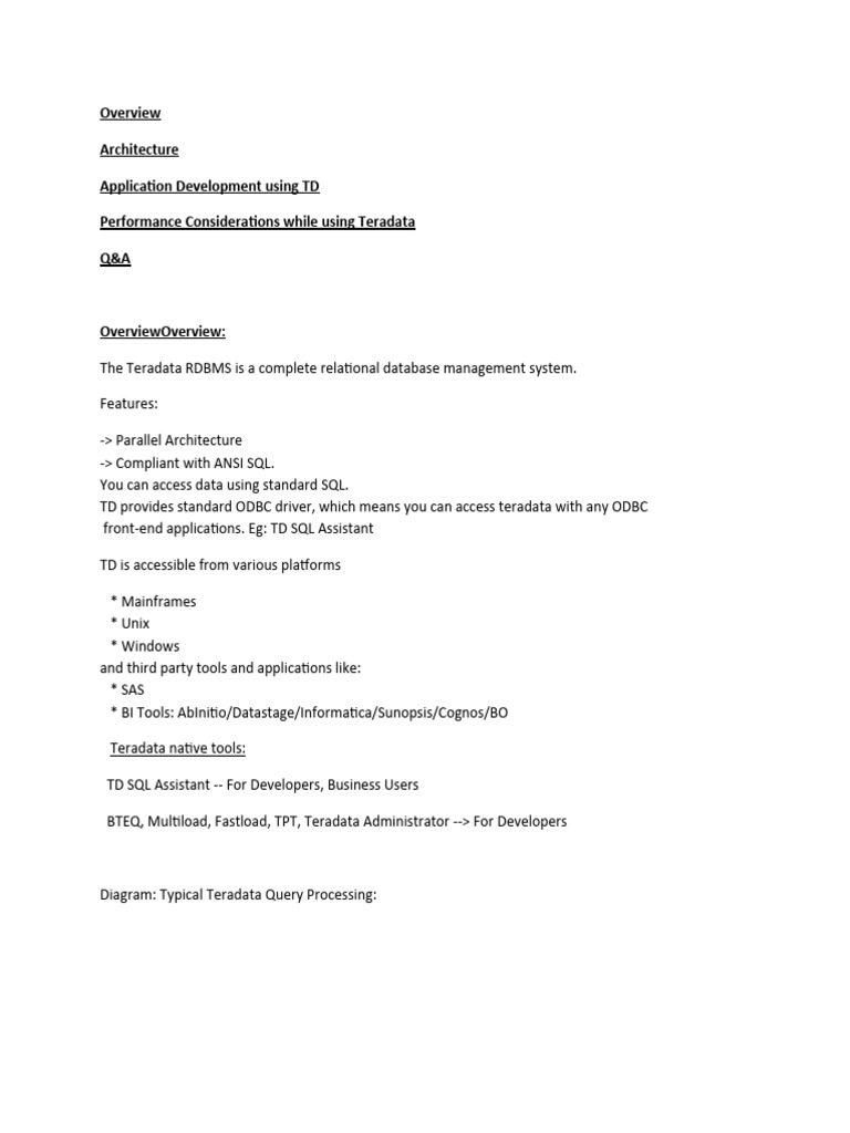 Teradata Overview Notes Pdf Relational Database Databases