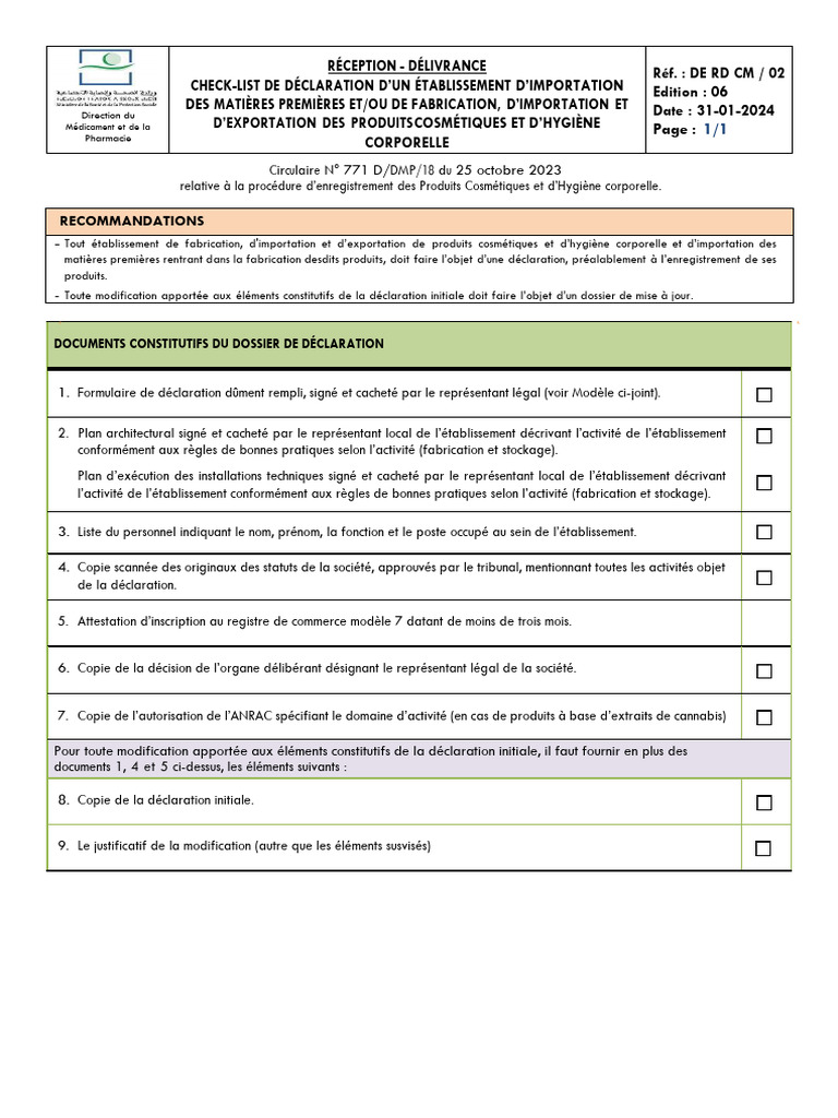 Check-list d'enregistrement DMP Maroc | PDF | Finance et gestion monétaire