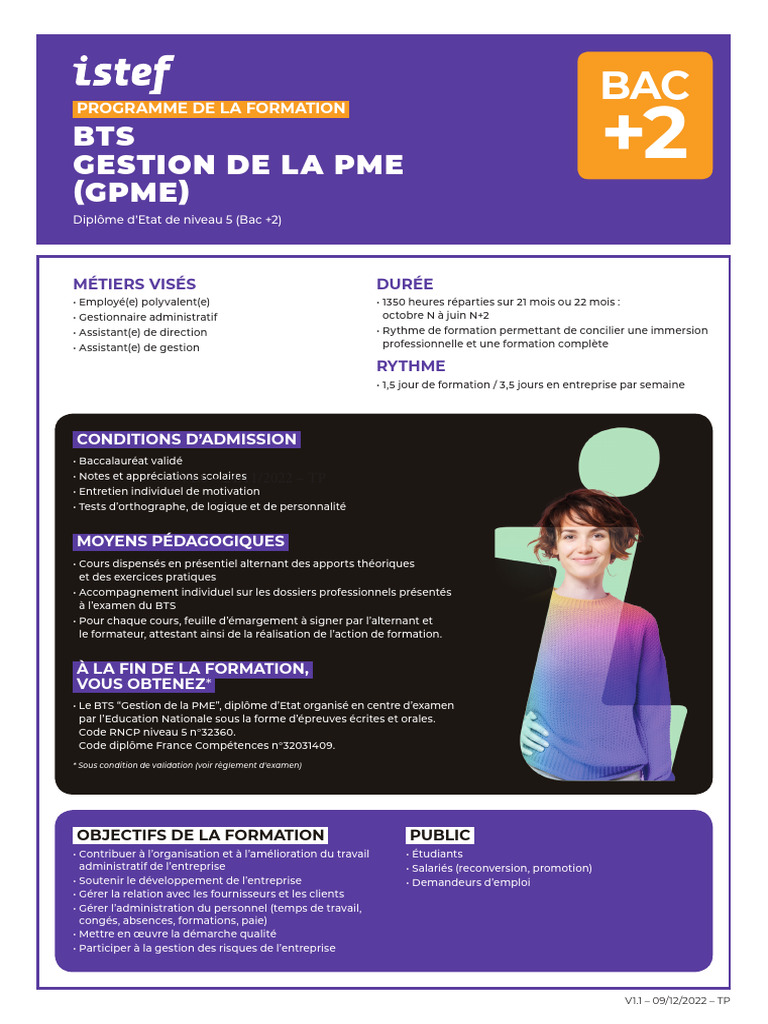 Formation BTS Gestion PME : Programme et Objectifs | PDF