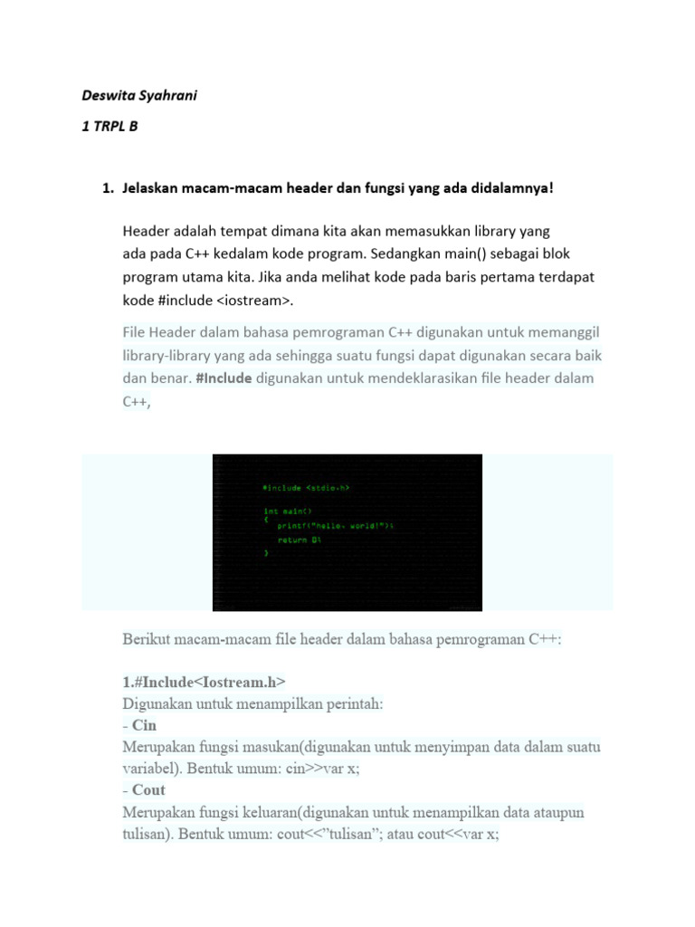 Tipe Data dan Header dalam C++ | PDF | Komputer