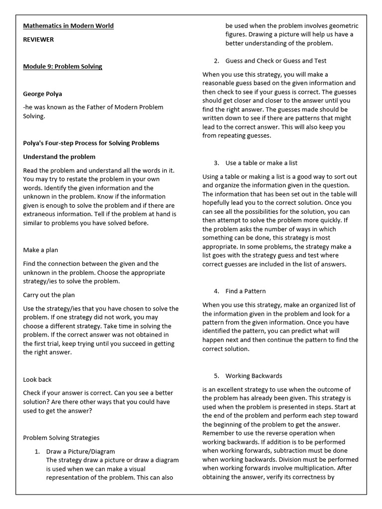 Polya's Problem Solving in Mathematics | PDF | Sampling (Statistics ...